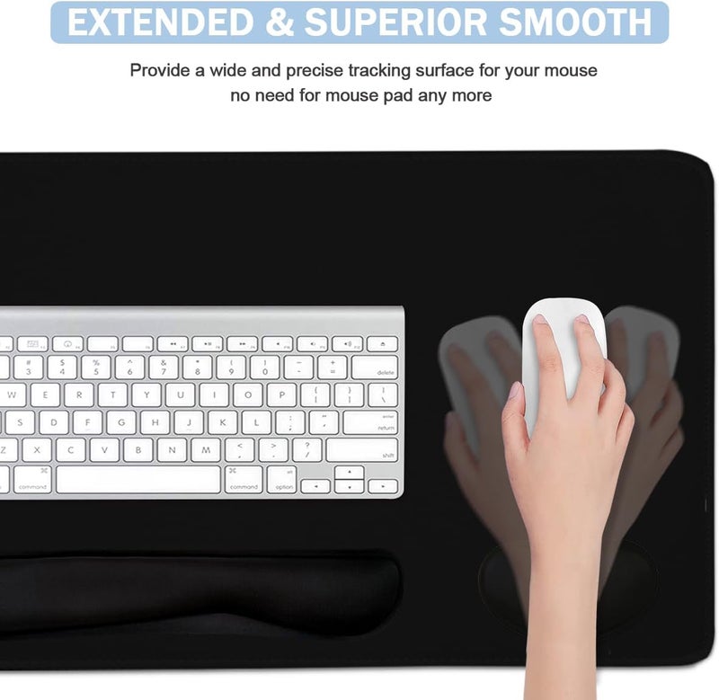 Yunoble Large Mouse Pad and Keyboard Wrist Rest, Desk Pad for Keyboard and Mouse, 4-in-1 Large Gaming Mouse Pad with Wrist Support, Desk Mat for Home Office Study Game-Black - Image 4